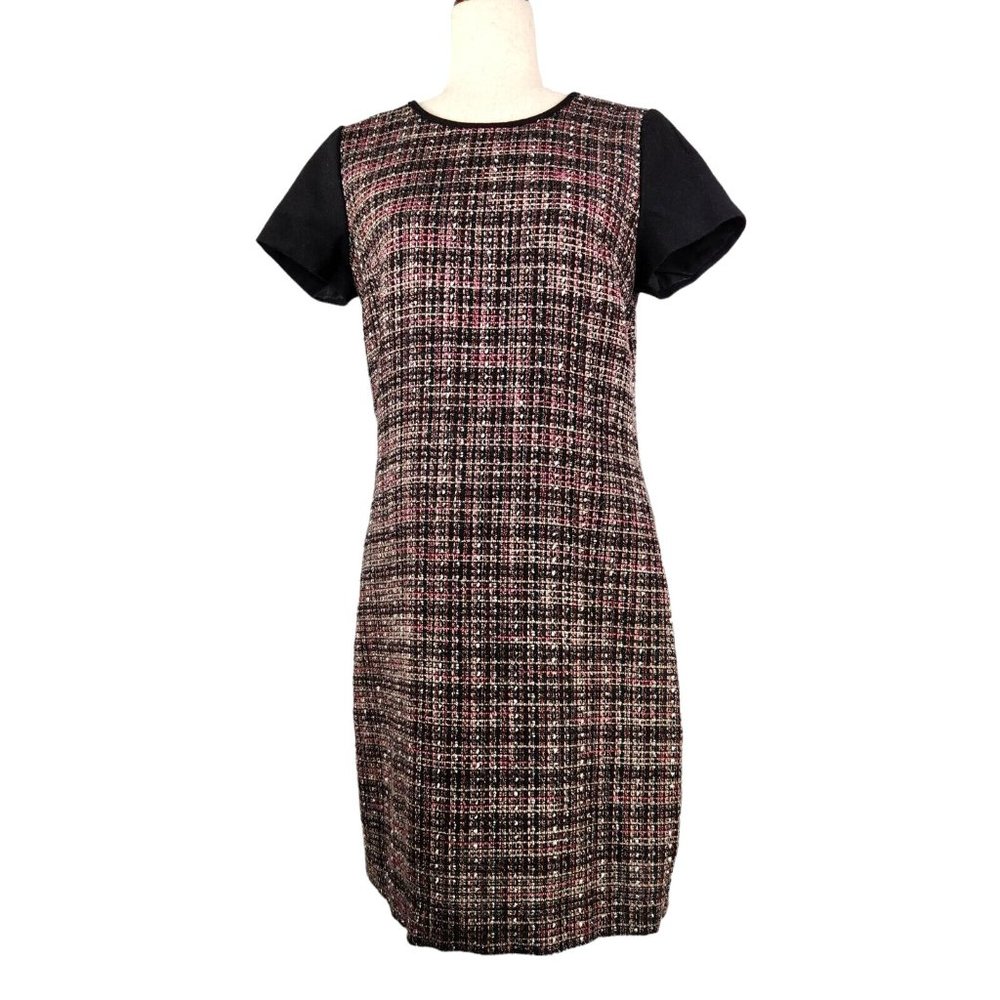 Banana‎ Republic Tweed Shift Dress Womens Sz 6 Black Wool Blend Academia Classic